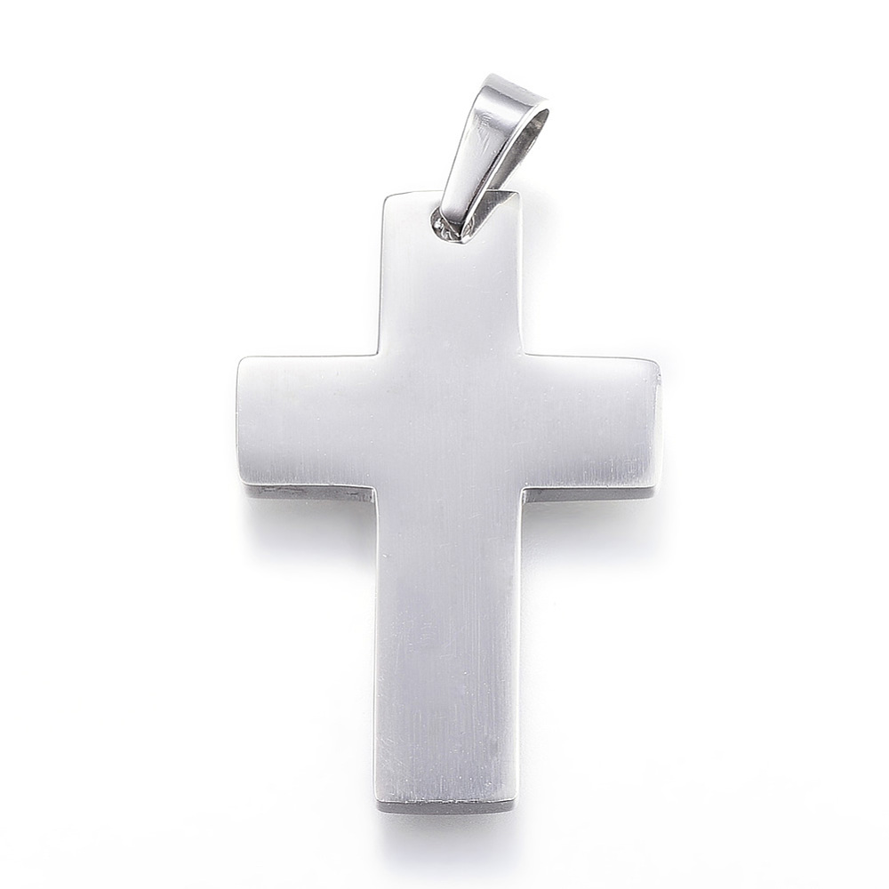 PandaHall 304 Stainless Steel Pendants, Cross, Stainless Steel Color, 35x23x2mm, Hole: 4x8mm Stainless Steel Cross