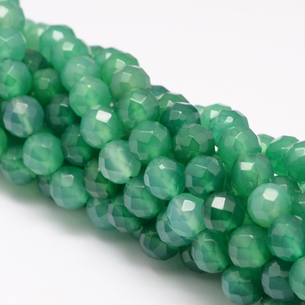 PandaHall Natural Green Onyx Agate Beads Strands, Round, Dyed, Faceted, SeaGreen , 8mm, Hole: 1mm; about 51pcs/strand, 15.75" Natural Agate...