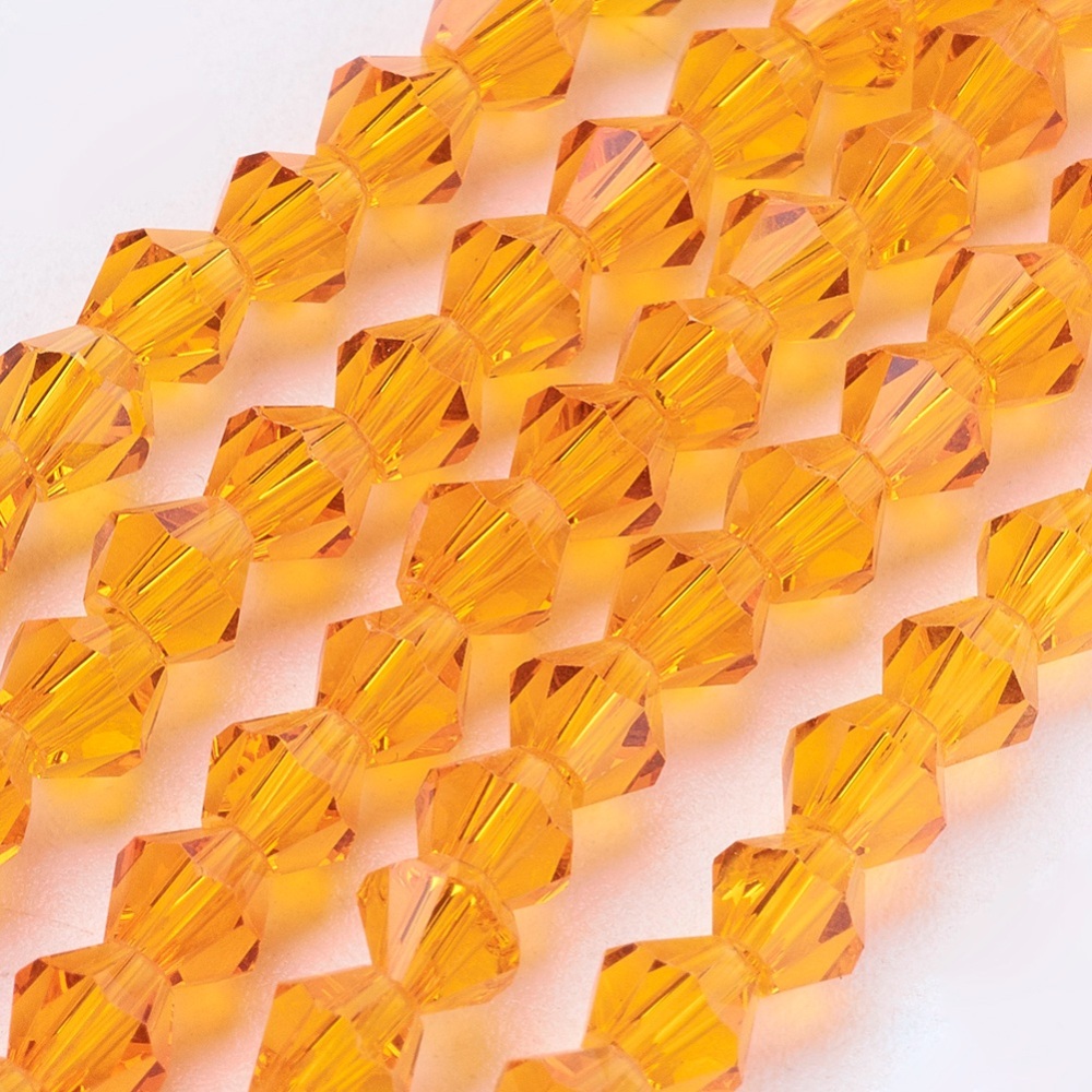 PandaHall 118pcs/Strand Imitation #5301 Bicone Beads, Faceted Bicone Glass Beads Strands, Orange, 4x4mm, Hole: 1mm; about 118pcs/strand...