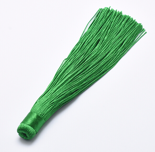 PandaHall Nylon Tassels Big Pendant Decorations, DarkSeaGreen, 120x10mm, Hole: 5mm Nylon Green