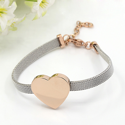 PandaHall Fashionable 304 Stainless Steel Bracelets, with Lobster Claw Clasps, Heart, Rose Gold, 7-1/8"(180mm); 6mm Stainless Steel