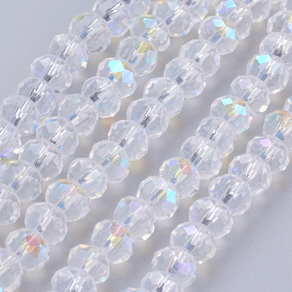 PandaHall Electroplate Glass Bead Strands, AB Color, Faceted, Rondelle, Clear AB, 6x4mm, Hole: 1mm; about 101pcs/strand, 18.5" Glass...