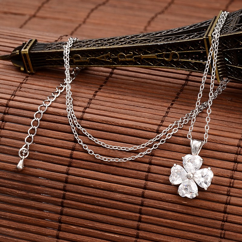 PandaHall Quatrefoil Brass Cubic Zirconia Pendant Necklaces, with Cable Chain and Lobster Claw Clasps, Nickel Free, Platinum, 17.9" Brass...