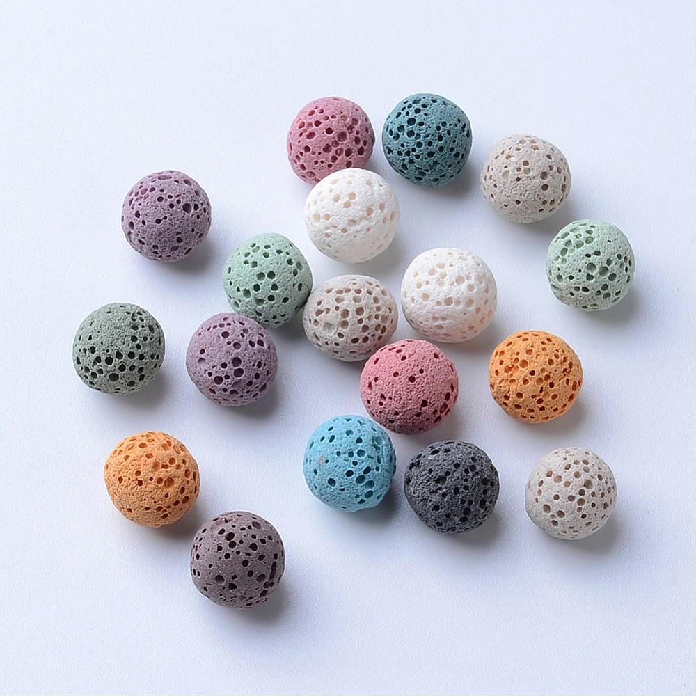 PandaHall Lava Perfume Beads, Dyed, Round, No Hole/Undrilled, Mixed Color, 14mm Lava Round Multicolor