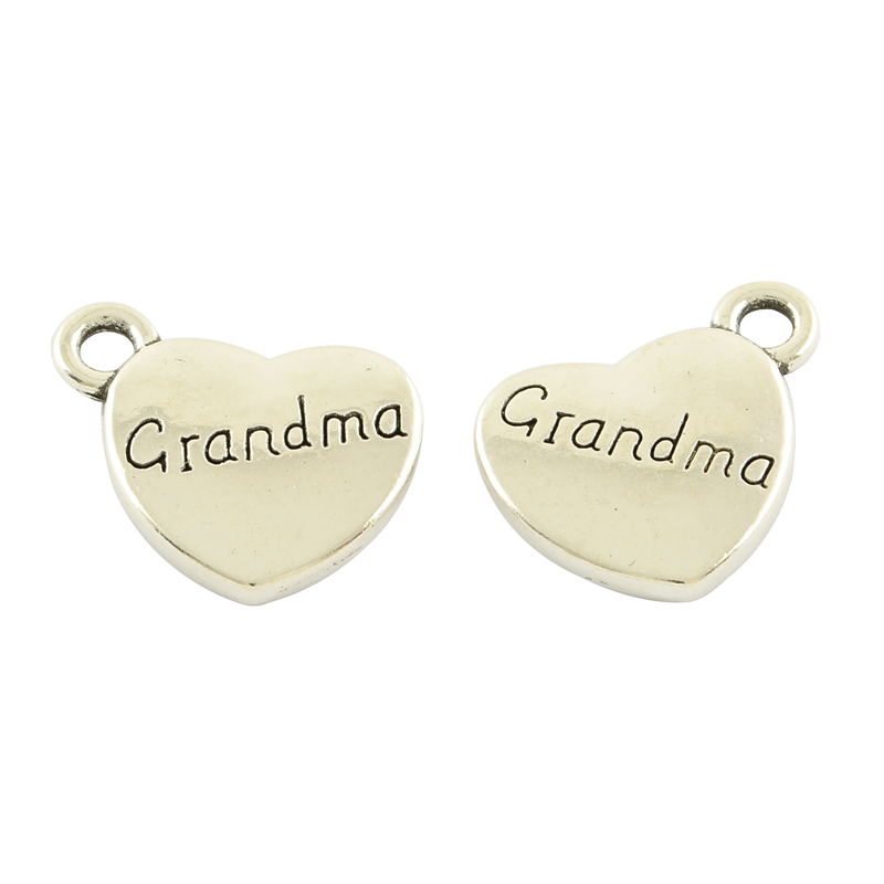 PandaHall Tibetan Style Alloy Pendants, Heart with Word Grandma, Lead Free & Nickel Free, Antique Silver, 16x17x3mm, Hole: 2mm Alloy Heart