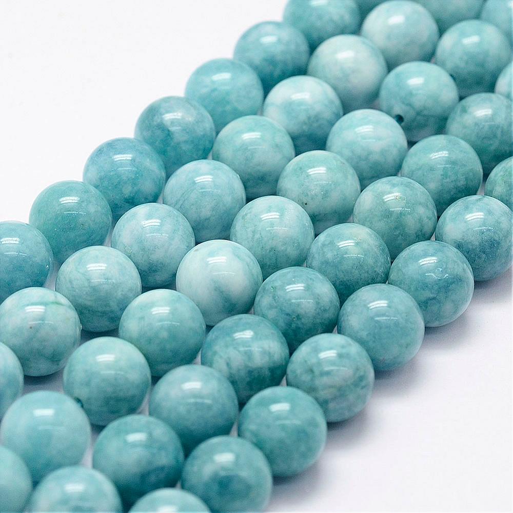 PandaHall Natural White Jade Imitation Amazonite Beads Strands, Round, Dyed, 8mm, Hole: 1mm; about 48pcs/strand, 15.1" White Jade Round Blue