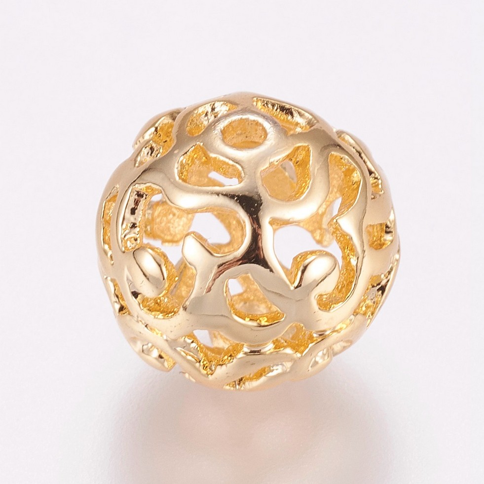 PandaHall Long-Lasting Plated Brass Beads, Hollow, Round, Real Gold Plated, 12mm, Hole: 1.5mm Brass Round