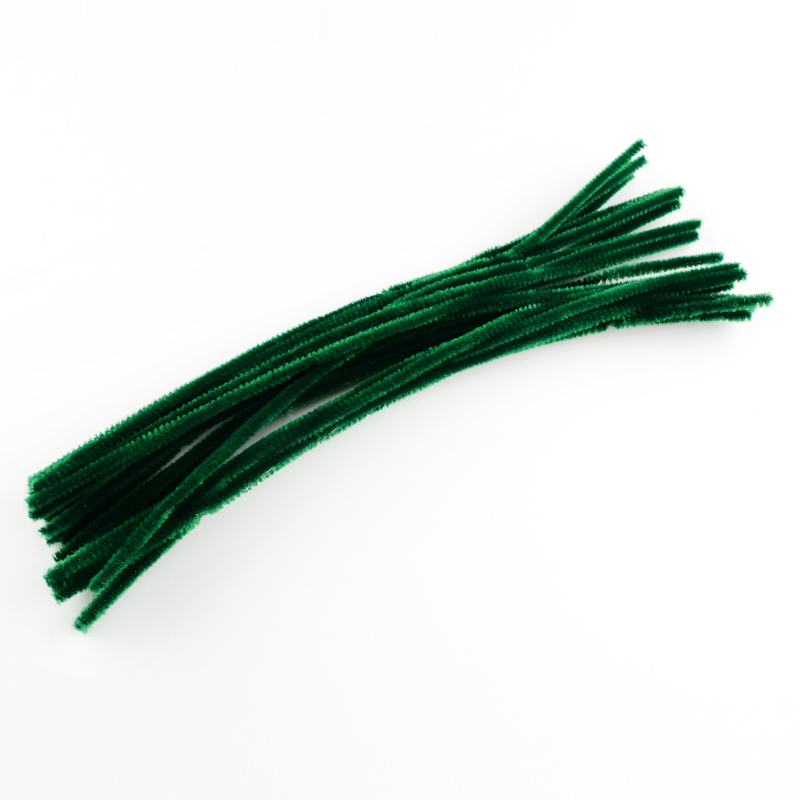 PandaHall 11.8" Christmas Tinsel Decoration DIY Chenille Stem Tinsel Garland Craft Wire, DarkGreen, 300x5mm Iron Green