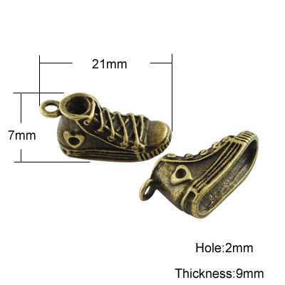 PandaHall Tibetan Style Pendants, Lead Free & Nickel Free, Shoes, Antique Bronze, 21x7x9mm, Hole: 2mm Alloy Shoes
