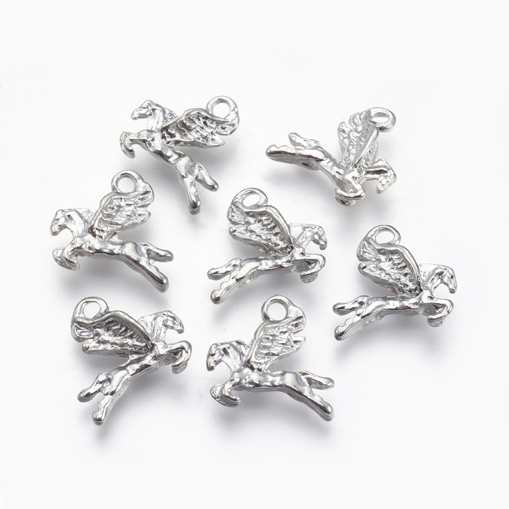 PandaHall Alloy Pendants, Lead Free and Cadmium Free, Horse/Pegasus, Platinum Color, Size: about 17mm long, 16mm wide, 2mm thick, hole: 2mm...