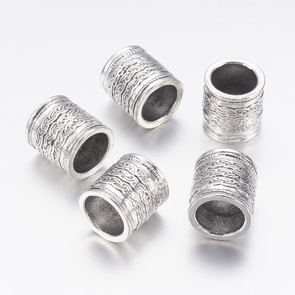 PandaHall Tibetan Silver Beads, Tube, Lead Free & Cadmium Free, Column, Antique Silver, about 14mm long, 13mm wide, hole: 10mm Alloy Column