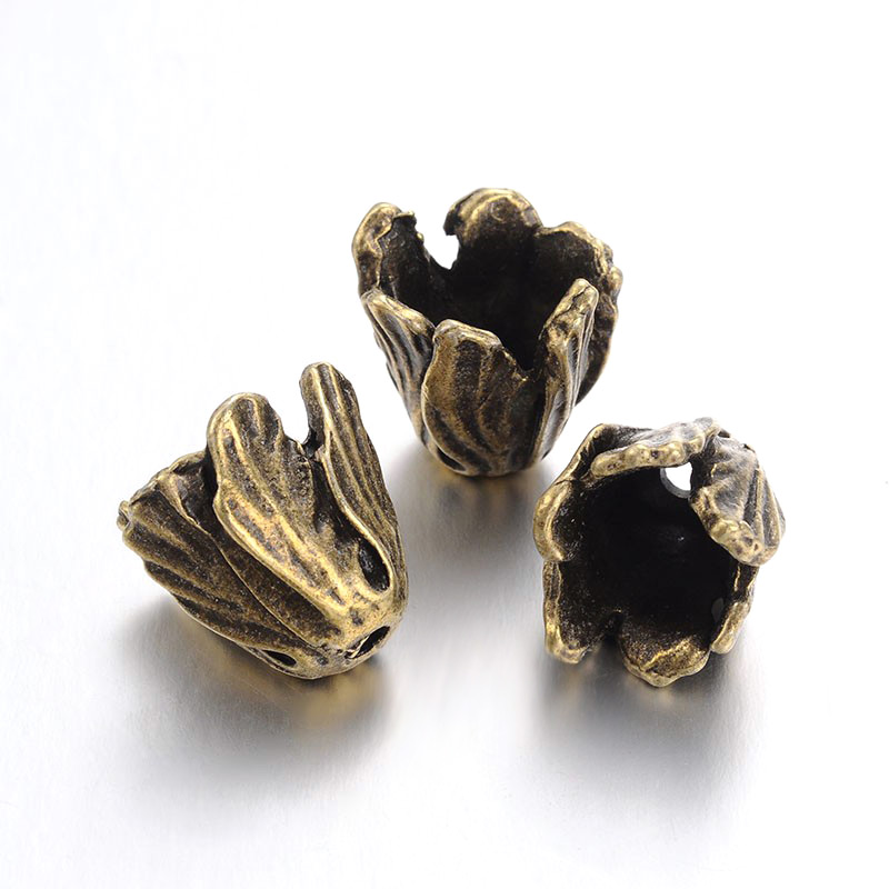 PandaHall Tibetan Style Bead Caps, Lead Free and Nickel Free, Flower, Antique Bronze, 16x18x18mm, Hole: 3mm Alloy