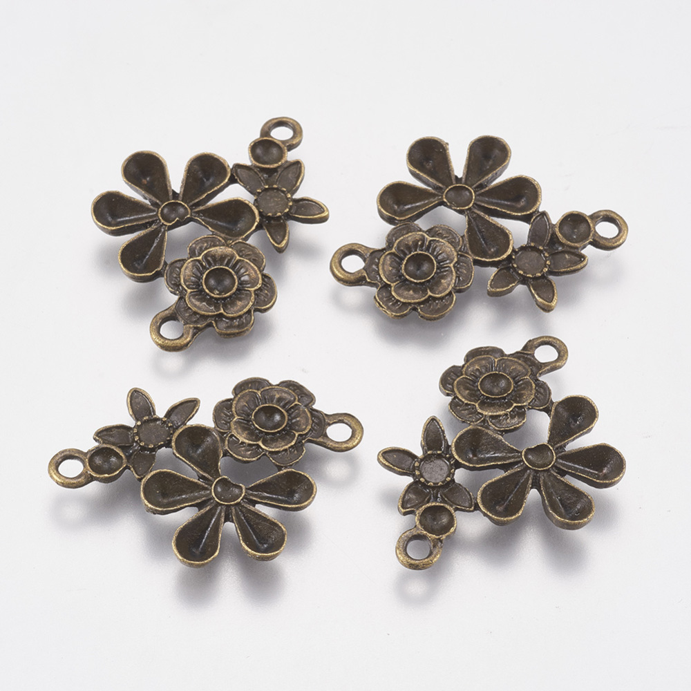PandaHall Tibetan Style Pendant Cabochon Settings, Lead Free & Nickel Free, Flower, Antique Bronze, 28x21x2.5mm, Fit for 2~3mm Rhinestone...