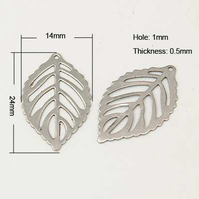 PandaHall 304 Stainless Steel Pendants, Leaf, 24x14x0.5mm, Hole: 1mm Stainless Steel Leaf