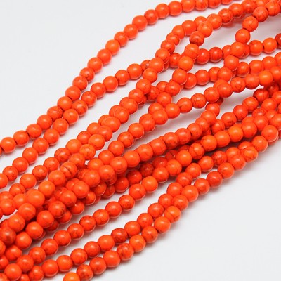 PandaHall 1 Strand Dyed OrangeRed Round Synthetic Turquoise Beads Strands, 4mm, Hole: 1mm; about 110pcs/strand, 15.6" Synthetic Turquoise...