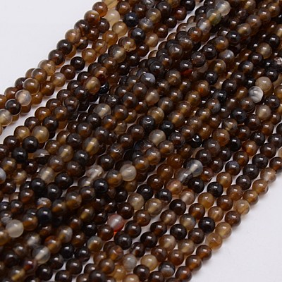 PandaHall Natural Agate Beads Strand, Dyed, Round, CoconutBrown, 4mm, Hole: 0.5mm Natural Agate Round Brown