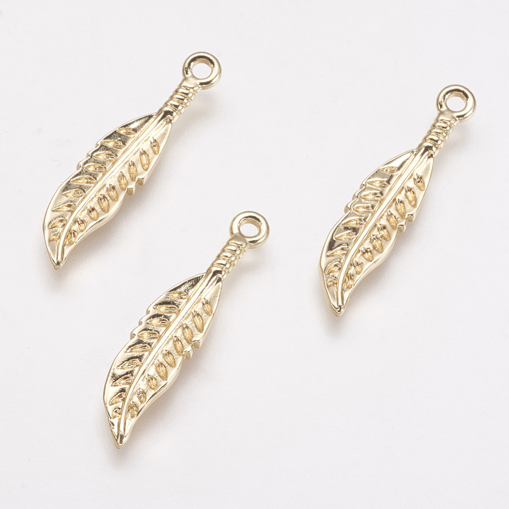 PandaHall Alloy Pendants, Real Gold Plated, Leaf, 27x6x1mm, Hole: 1.5mm Alloy Leaf