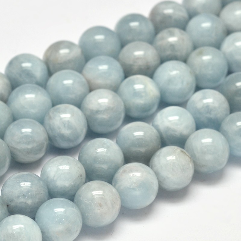PandaHall Round Grade AB Natural Aquamarine Bead Strands, 10mm, Hole: 1mm; about 40pcs/strand, 15.5" Aquamarine Round