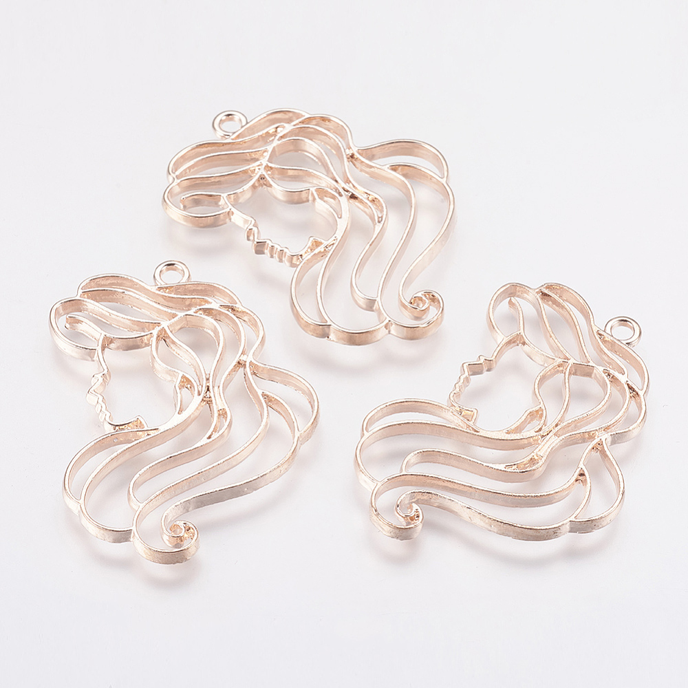 PandaHall Alloy Open Back Bezel Pendants, For DIY Resin, Pressed Flower Jewelry, Princess, Rose Gold, 41x30x2mm, Hole: 2.5mm Alloy Human