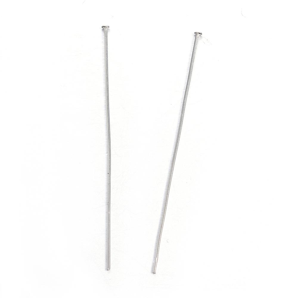 PandaHall 304 Stainless Steel Head pins, Stainless Steel Color, 50mm, Pin: 0.7mm; Head: 1.2mm Stainless Steel