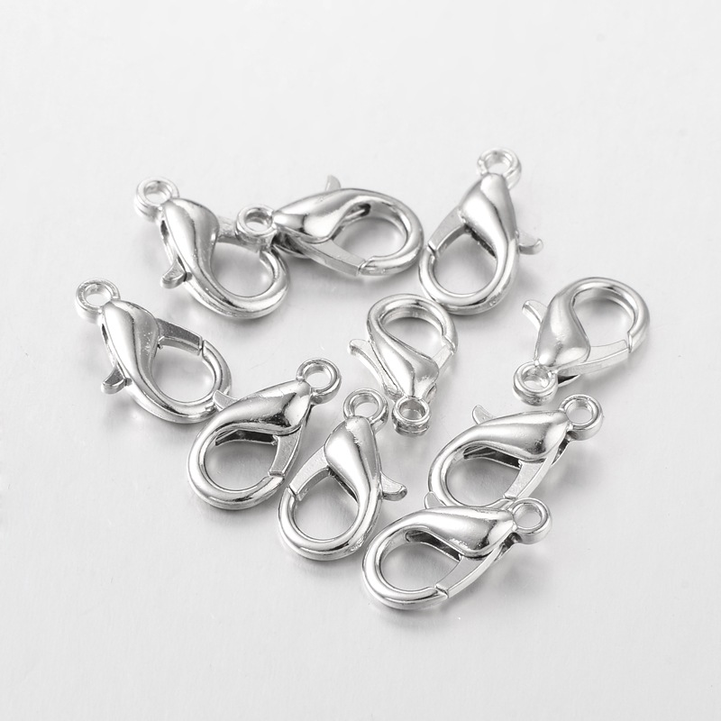 PandaHall Platinum Plated Alloy Lobster Claw Clasps for DIY Metal Jewelry, about 8mm wide, 1.4cm long, hole: 1.5mm Alloy Others