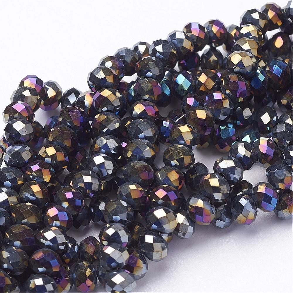 PandaHall Electroplate Glass Beads Strands, Faceted, Rondelle, Mixed Color, 6x4mm, Hole: 1mm; about 100pcs/strand, 18.1" Glass Rondelle...