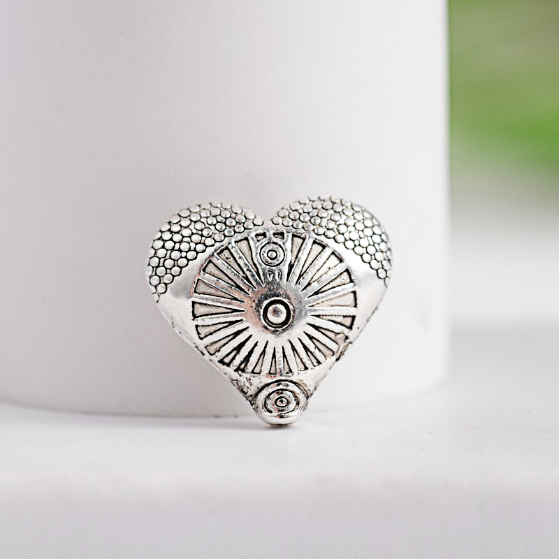 PandaHall Tibetan Style Carved Heart Zinc Alloy Beads, Antique Silver, 12x13x6mm, Hole: 1mm Alloy Heart