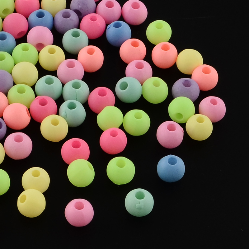 PandaHall Round Spray Painted Fluorescent Acrylic Beads, Mixed Color, 6mm, Hole: 2mm; about 5200pcs/500g Acrylic Round Multicolor