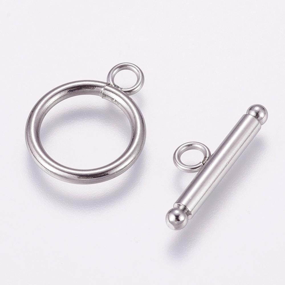 PandaHall 304 Stainless Steel Toggle Clasps, Stainless Steel Color, 21x16mm, Hole: 3mm Stainless Steel Ring