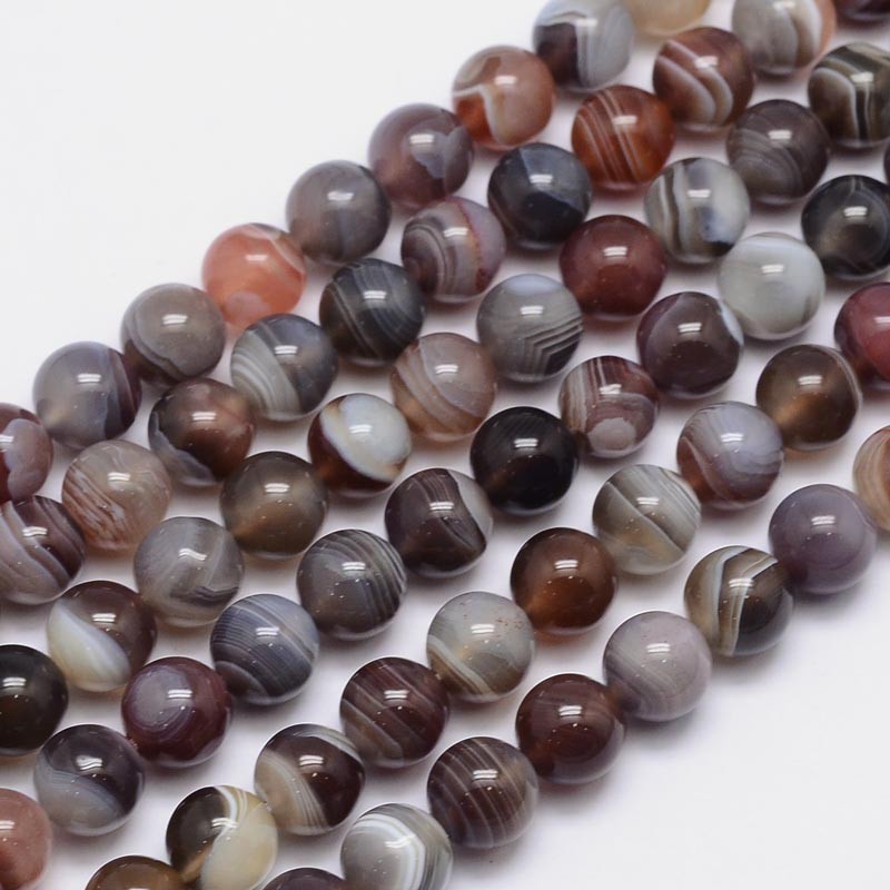 PandaHall Round Natural Botswana Agate Bead Strands, 8mm, Hole: 1mm; about 48pcs/strand, 15.5" Botswana Agate Round