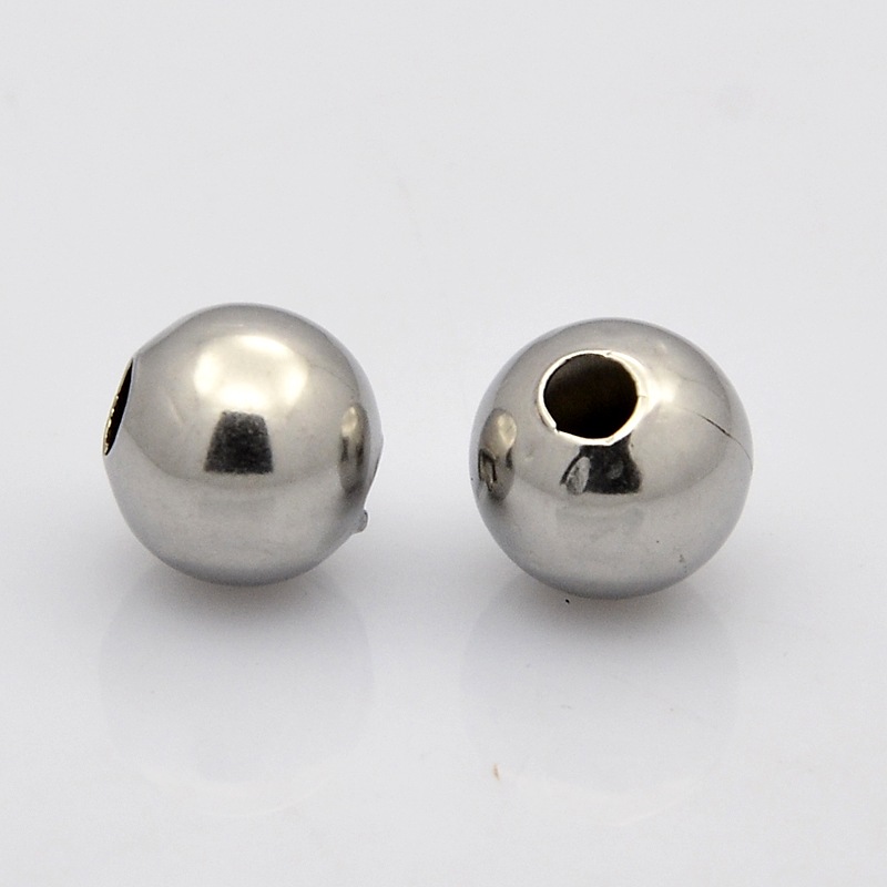 PandaHall 304 Stainless Steel Round Beads, Stainless Steel Color, 8mm, Hole: 3mm Stainless Steel Round
