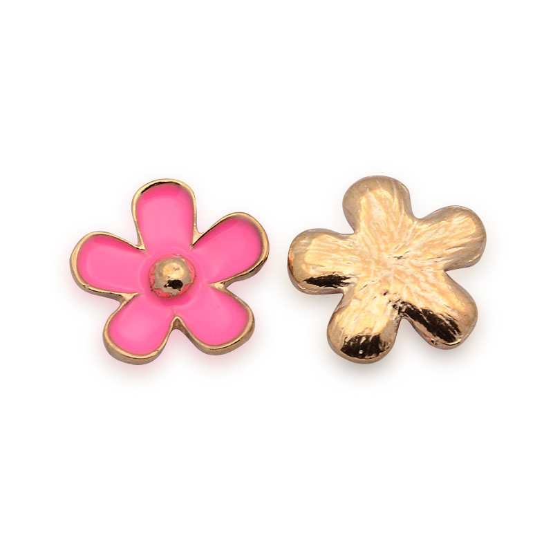 PandaHall Rose Gold Plated Alloy Enamel Flower Cabochons, HotPink, 17x18x3mm Alloy Flower Pink