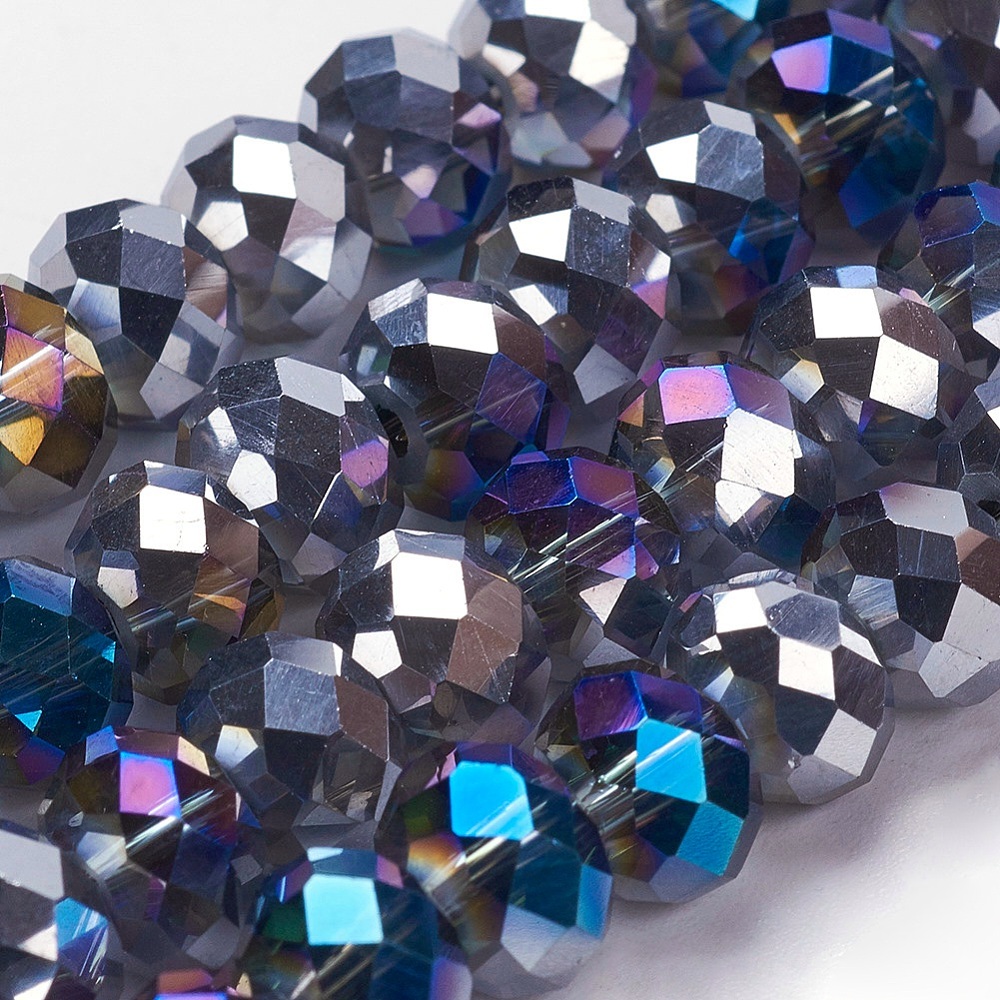 PandaHall Electroplate Glass Faceted Rondelle Beads Strands, Half Plated, MidnightBlue, 8x5mm, Hole: 1mm; about 72pcs/strand, 16.5" Glass...