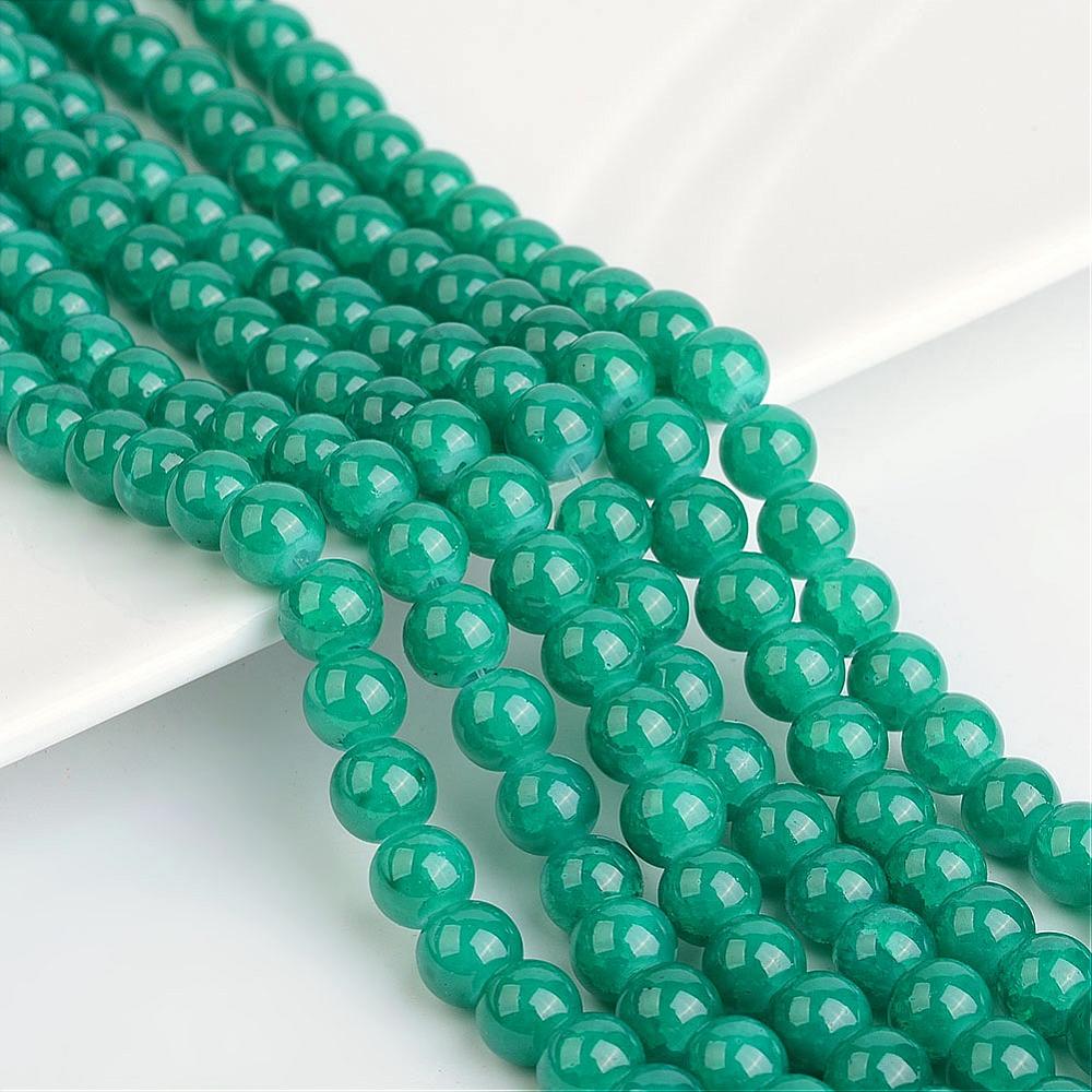 PandaHall Baking Painted Imitation Jade Crackle Glass Bead Strands, Round, Green, 8~8.5x7.5~8mm, Hole: 1.5mm; about 106pcs/strand, 31.4"...