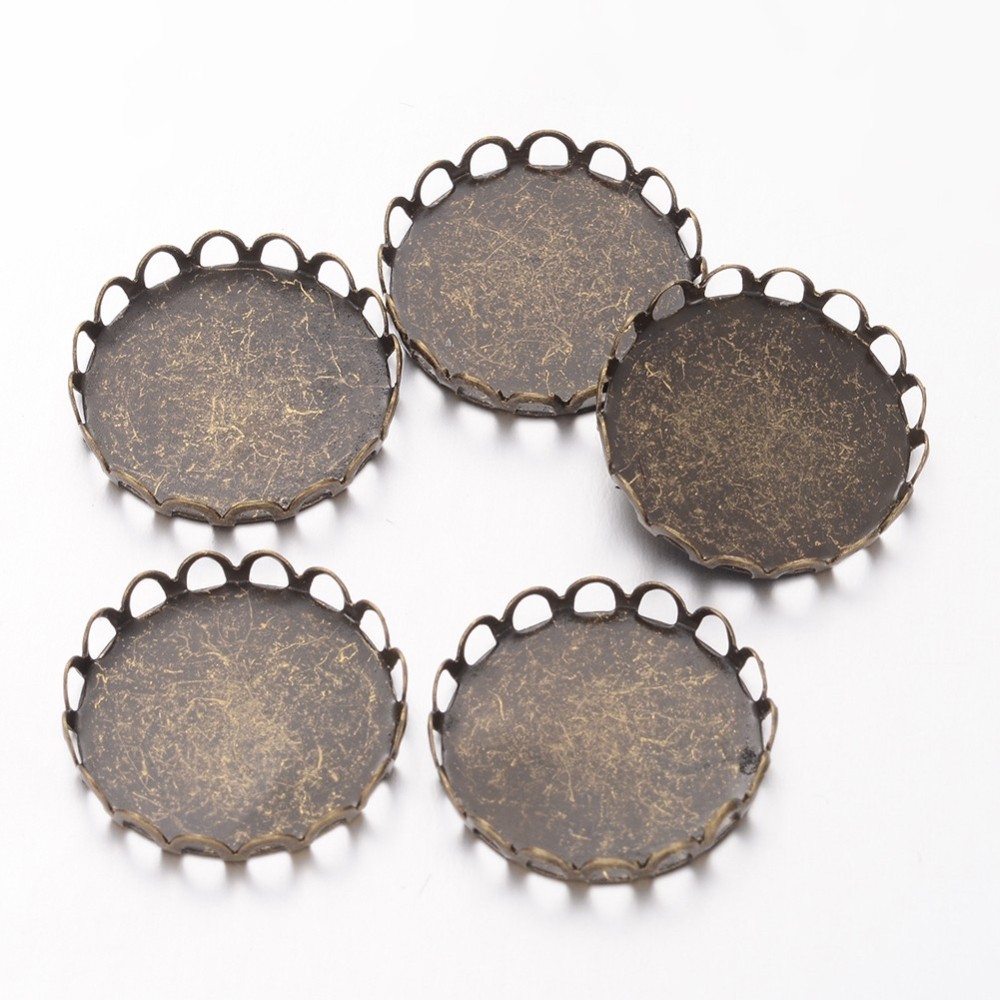 PandaHall Flat Round Brass Bezel Cabochon Settings, DIY Material for Hair Accessories, Antique Bronze, Tray: 20mm; 21mm,  Brass Flat Round