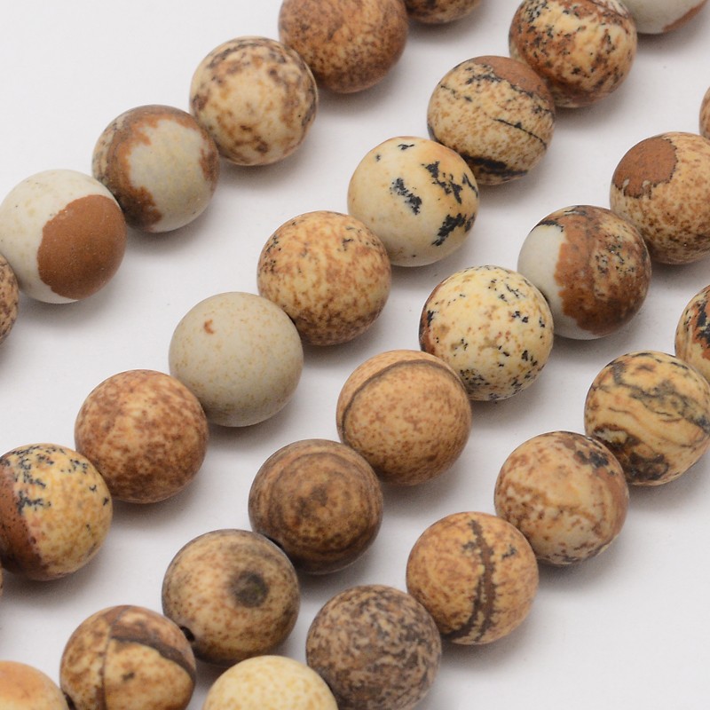 PandaHall Natural Picture Jasper Beads Strands, Frosted, Round, 4mm, Hole: 0.8mm; about 90pcs/strand, 14.1" Picture Jasper Round