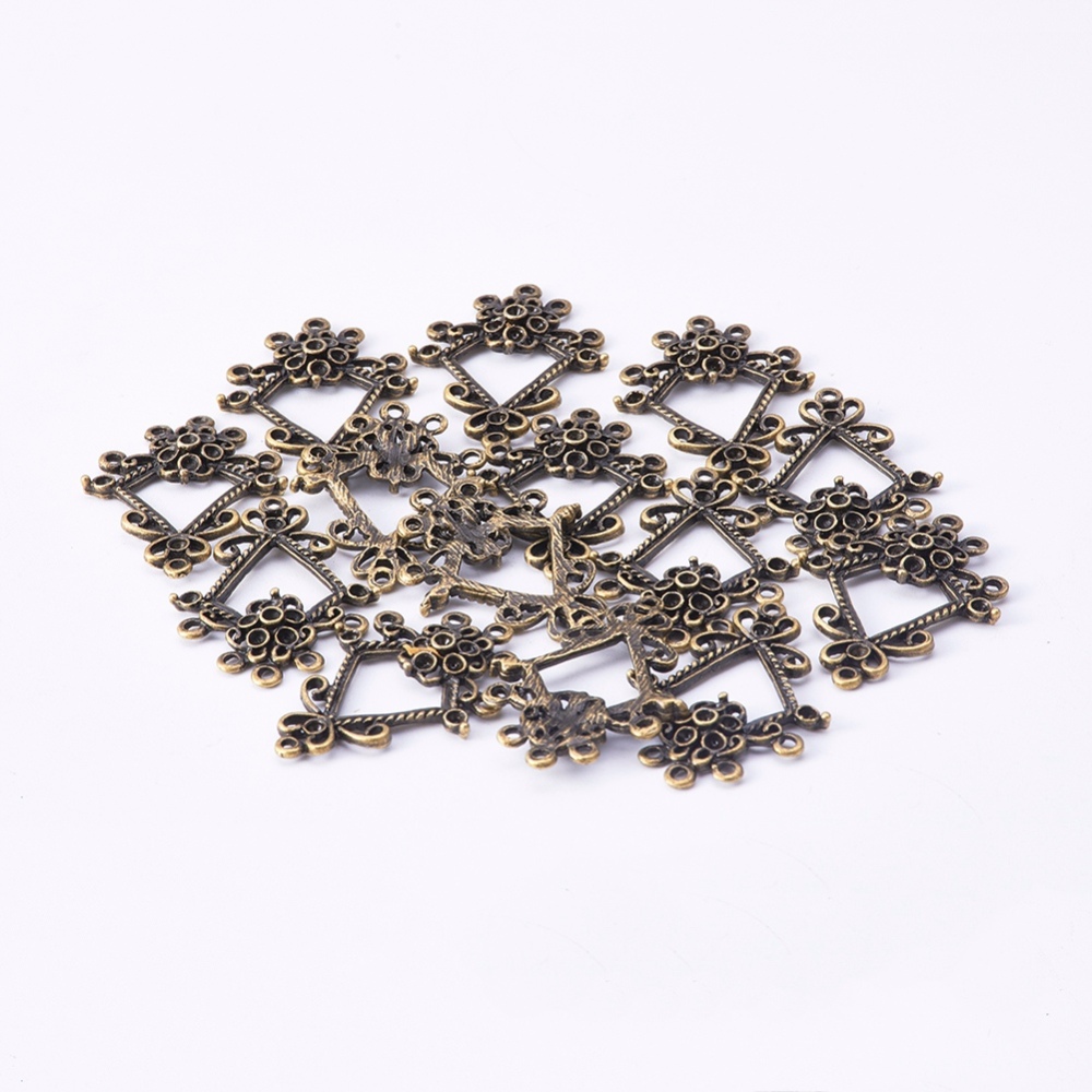 PandaHall Alloy Connector Rhinestone Settings, Antique Bronze Color, Rhombus, about 35mm long, 26.5mm wide, 4.2mm thick, hole: 2mm Alloy...