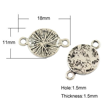 PandaHall Tibetan Style Links, Lead Free & Nickel Free, Flat Round, Antique Silver, 18x11x1.5mm, Hole: 1.5mm Alloy Flat Round