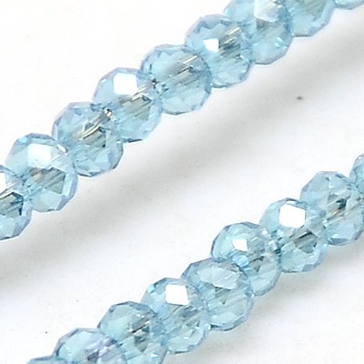 PandaHall Electroplate Glass Beads Strands, Full Rainbow Plated, Faceted, Rondelle, SkyBlue, 2.5x2mm, Hole: 1mm; about 200pcs/strands, 17.5"...