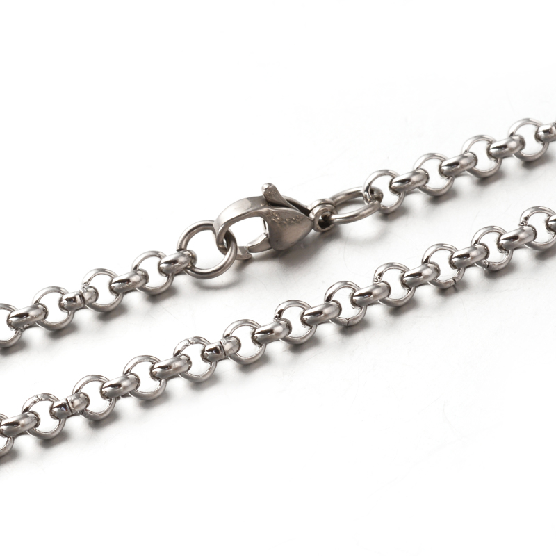 PandaHall 304 Stainless Steel Rolo Chains Necklaces, with Lobster Claw Clasps, Stainless Steel Color, 17.7"(45cm) Stainless Steel
