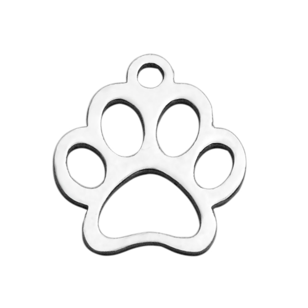 PandaHall 304 Stainless Steel Charms, Dog Paw Prints, Stainless Steel Color, 12.9x11.8x1mm, Hole: 1.5mm Stainless Steel Dog