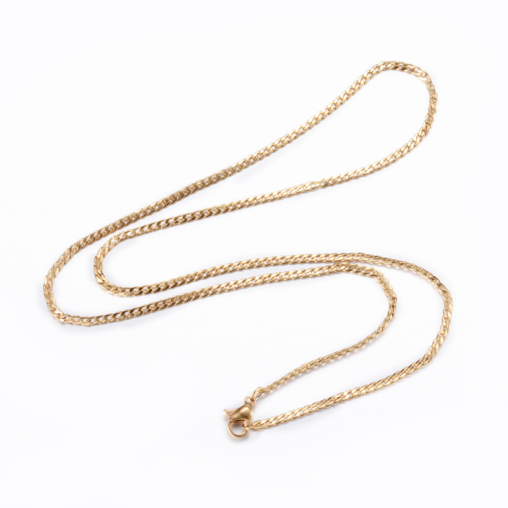 PandaHall 304 Stainless Steel Curb Chain Necklaces, with Lobster Claw Clasps, Golden, 19.7"(50cm); 2mm Stainless Steel