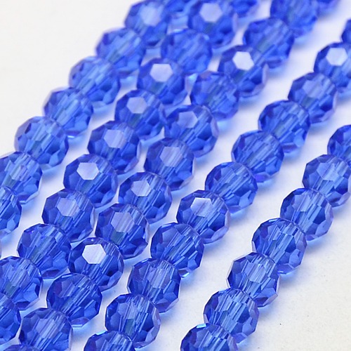 PandaHall Glass Beads Strands, Faceted, Round, Blue, 8mm, Hole: 1mm; about 72pcs/strand, 22.6" Glass Round Blue