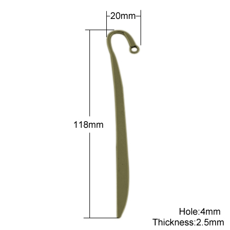 PandaHall Tibetan Style Bookmarks, Lead Free & Nickel Free, Feather, Antique Bronze, 118x20x2.5mm, Hole: 4mm Alloy