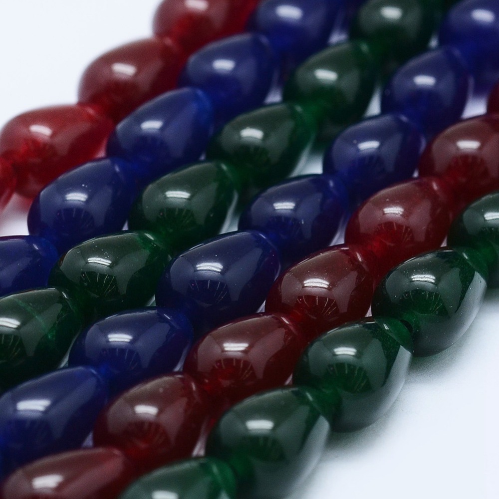 PandaHall Natural Jade Beads Strands, Dyed, Drop, Mixed Color, 14~15x10~10.5mm, Hole: 1mm; about 27pcs/strand, 15.3"(39cm) Other Jade Drop...