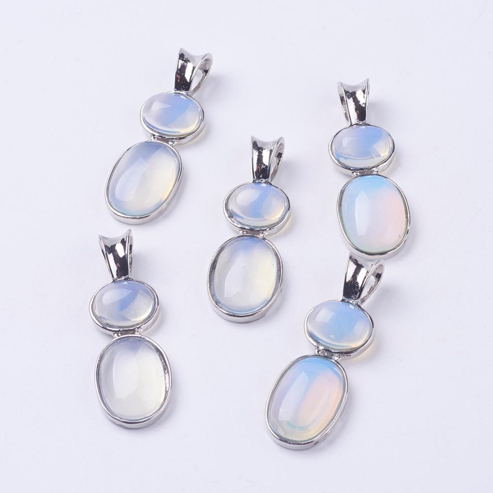 PandaHall Opalite Pendants, with Brass Findings, Oval, Platinum, 45x15x6mm, Hole: 6x8mm Opalite Oval