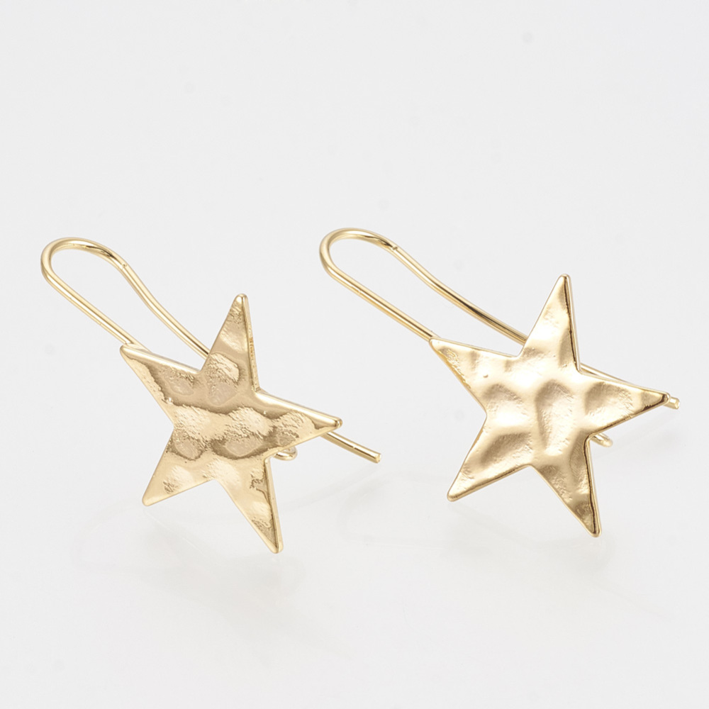 PandaHall Brass Ear Stud Findings, Star, Real Gold Plated, 31.5x20mm, Hole: 2mm; Pin: 1mm Brass