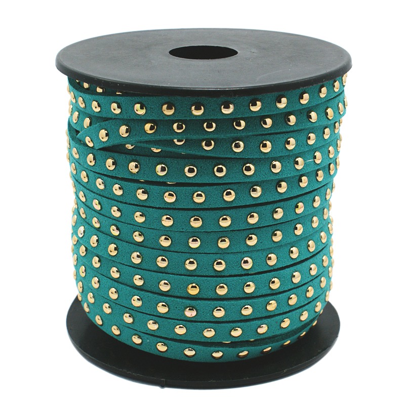 PandaHall Golden Aluminum Studded Korea Faux Suede Cord, Faux Suede Lace, Teal, 5x2mm; about 20yards/roll Suede Cyan