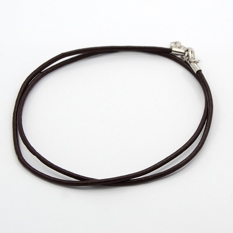 PandaHall Leather Cord Necklace Making, with Brass Lobster Claw Clasps and Brass Tail Chains, CoconutBrown, 18~18.5" Leather Brown