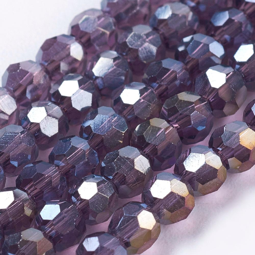 PandaHall Electroplate Glass Beads Strands, Faceted Round, DarkViolet, 3mm, Hole: 1mm, about 100pcs/strand, 11.5" Round Purple